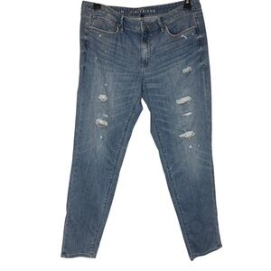 WHBM Distressed Girlfriend Jeans 12 Beaded Detail Mid Rise Relaxed Denim Rips